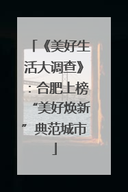 《美好生活大调查》：合肥上榜“美好焕新”典范城市