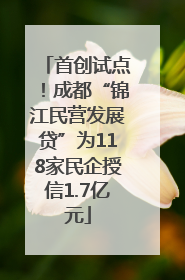 首创试点！成都“锦江民营发展贷”为118家民企授信1.7亿元